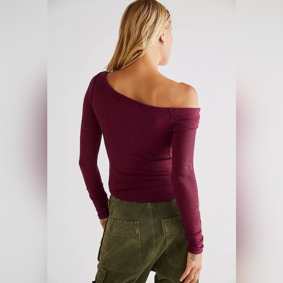 Free People We The Free Addie Layering Lomg Sleeve Ribbed Shirt Top XL in Wine - Picture 8 of 11